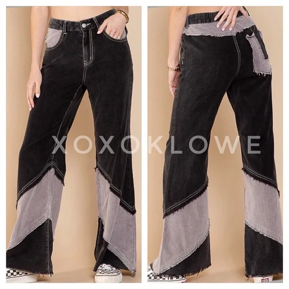 POL Corduroy Pants Retro High Waist Color Blocked - Picture 15 of 16